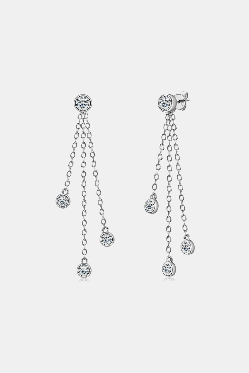 1.2 Ct Moissanite Layered Long Triple Chain Earrings - Platinum Vermeil- Claude Jewelry Moissanite - Shop claudejewelry.com