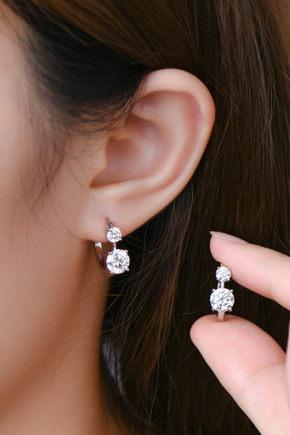 1.3 Carat Moissanite Double Stone Huggie Earrings - - Claude Jewelry Moissanite - Shop claudejewelry.com