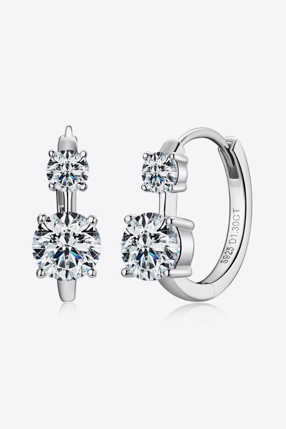 1.3 Carat Moissanite Double Stone Huggie Earrings - Platinum Vermeil- Claude Jewelry Moissanite - Shop claudejewelry.com