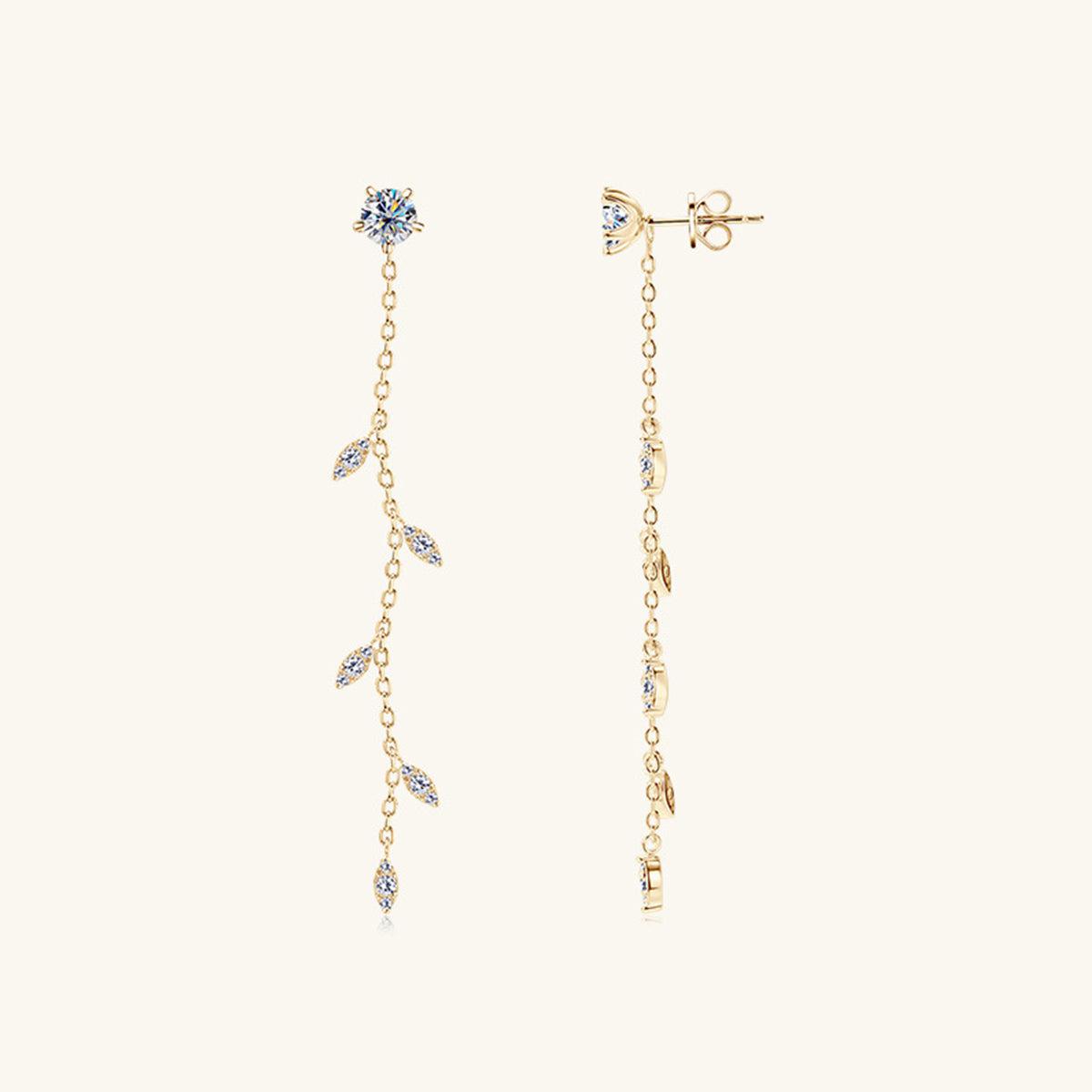 1.38 Carat Moissanite Dangling Leaf Earrings - 18k Gold Vermeil- Claude Jewelry Moissanite - Shop claudejewelry.com