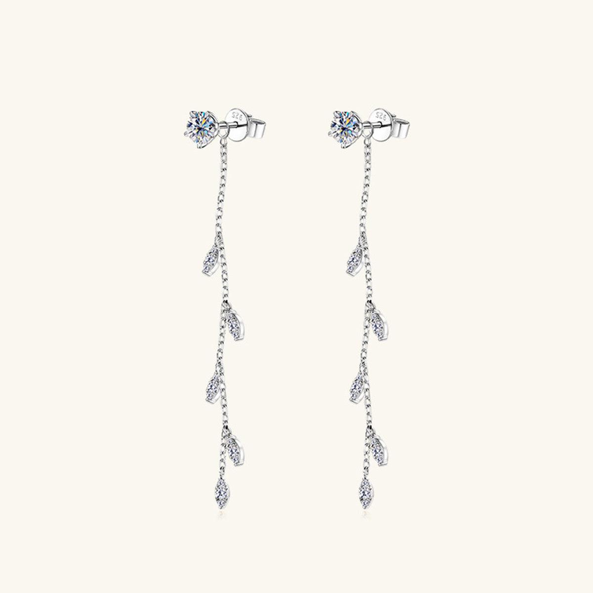 1.38 Carat Moissanite Dangling Leaf Earrings - 925 Sterling Silver- Claude Jewelry Moissanite - Shop claudejewelry.com