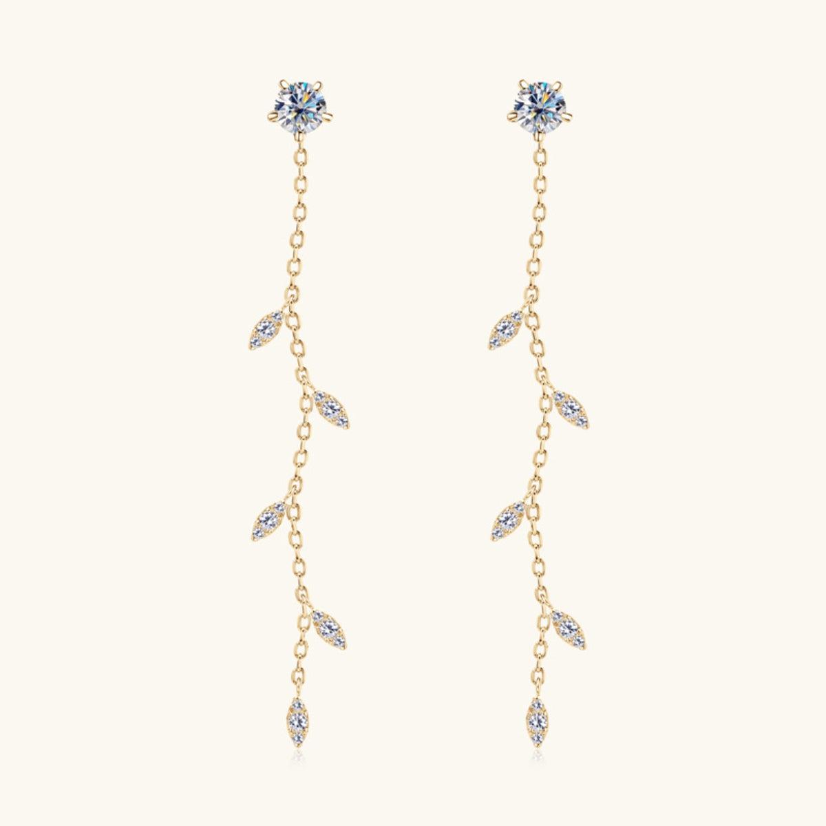 1.38 Carat Moissanite Dangling Leaf Earrings - - Claude Jewelry Moissanite - Shop claudejewelry.com