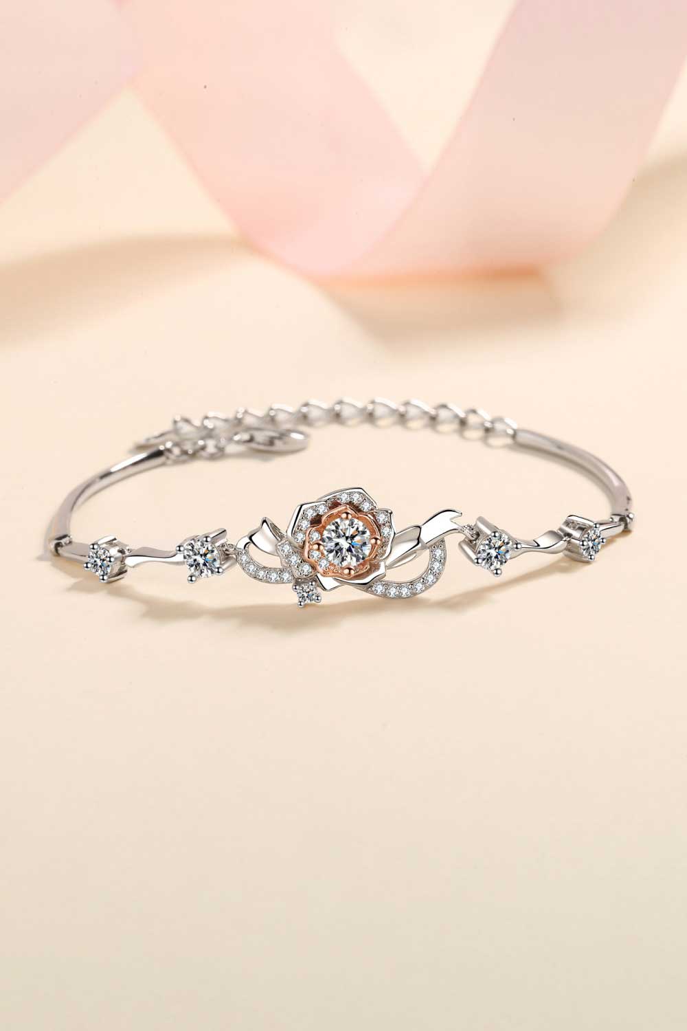 1.4 Ct Rose-Shaped Moissanite Bracelet - Rhodium Vermeil/Orange- Claude Jewelry Moissanite - Shop claudejewelry.com