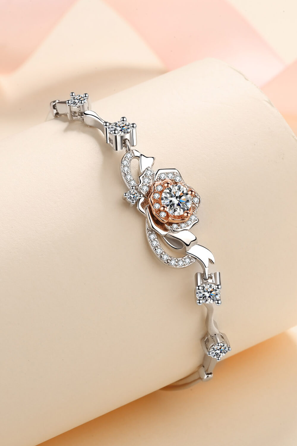 1.4 Ct Rose-Shaped Moissanite Bracelet - Rhodium Vermeil/Orange- Claude Jewelry Moissanite - Shop claudejewelry.com