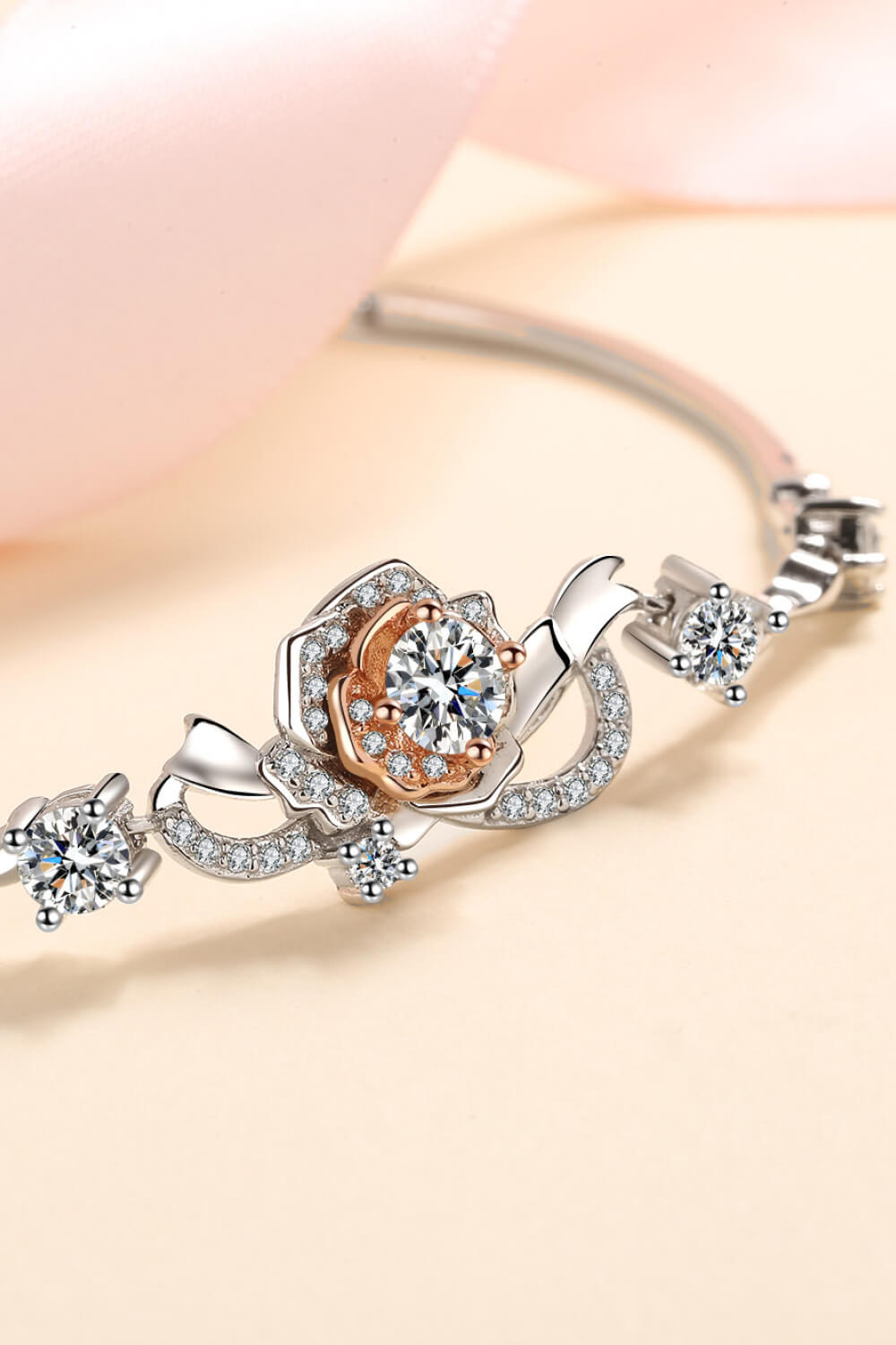 1.4 Ct Rose-Shaped Moissanite Bracelet - Rhodium Vermeil/Orange- Claude Jewelry Moissanite - Shop claudejewelry.com