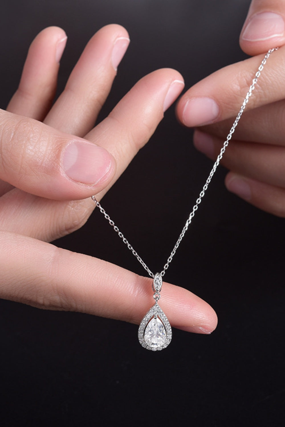 1.5 Carat Moissanite Platinum Vermeil Teardrop Necklace - Platinum Vermeil- Claude Jewelry Moissanite - Shop claudejewelry.com