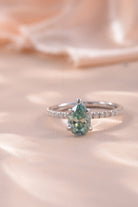 1.5 Ct Teal Teardrop Shape Moissanite 925 Sterling Silver Ring - - Claude Jewelry Moissanite - Shop claudejewelry.com