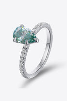 1.5 Ct Teal Teardrop Shape Moissanite 925 Sterling Silver Ring - Teal-5- Claude Jewelry Moissanite - Shop claudejewelry.com