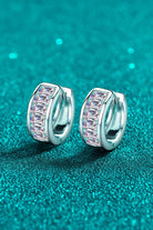 1.8 Ct Moissanite Baguette Lined Geometric Huggie Earrings - Rhodium Vermeil- Claude Jewelry Moissanite - Shop claudejewelry.com