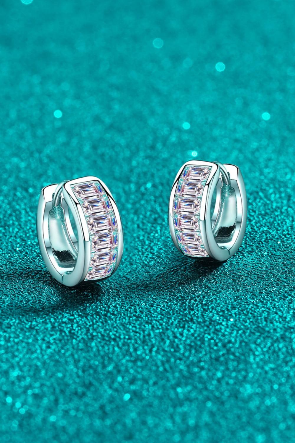 1.8 Ct Moissanite Baguette Lined Geometric Huggie Earrings - Rhodium Vermeil- Claude Jewelry Moissanite - Shop claudejewelry.com