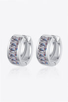 1.8 Ct Moissanite Baguette Lined Geometric Huggie Earrings - Rhodium Vermeil- Claude Jewelry Moissanite - Shop claudejewelry.com