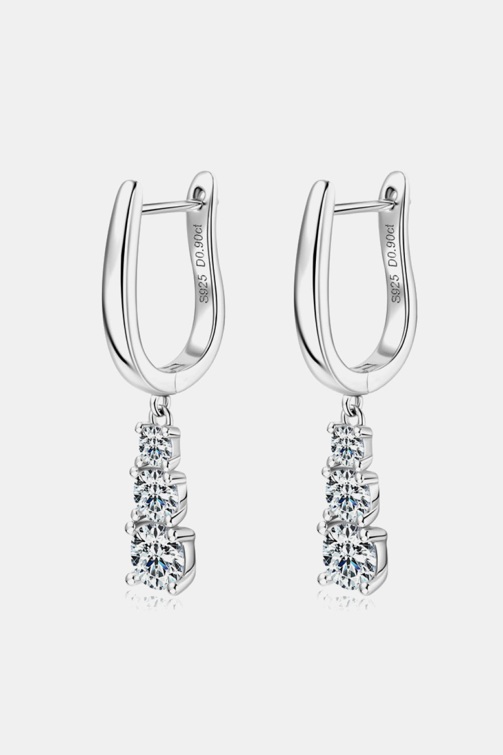 1.8 Ct Moissanite Three Stone Pyramid Drop Earrings - Platinum Vermeil- Claude Jewelry Moissanite - Shop claudejewelry.com