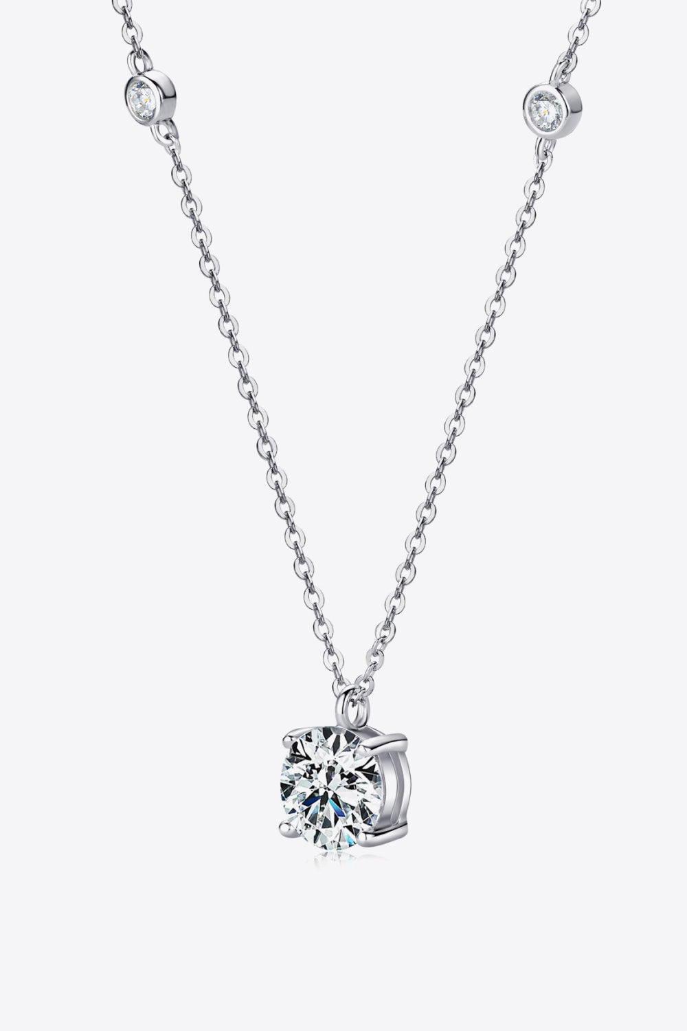 2 Ct Moissanite 4-Prong 925 Sterling Silver Necklace - Platinum Vermeil- Claude Jewelry Moissanite - Shop claudejewelry.com