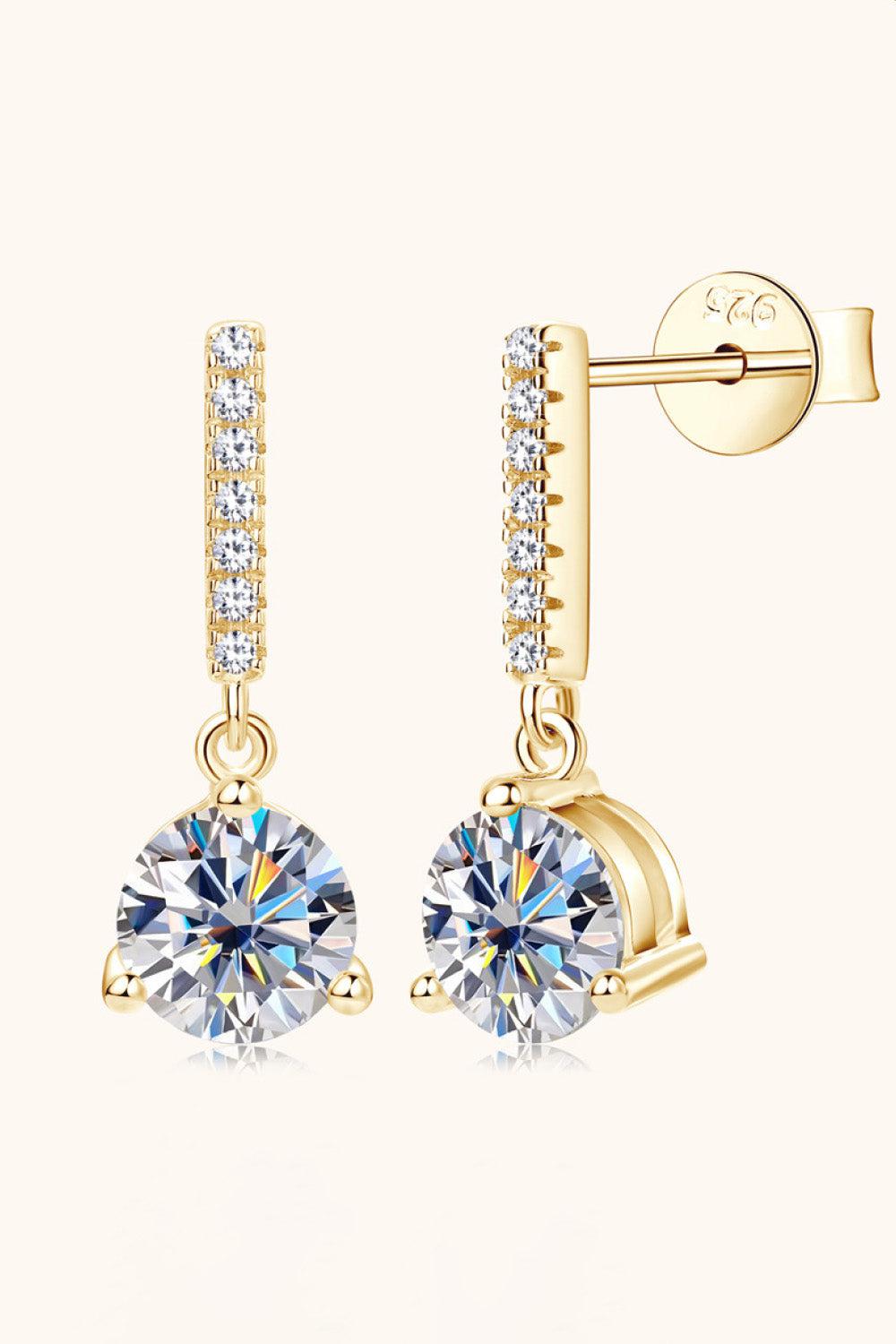 2 Ct Moissanite 925 Sterling Silver Drop Earrings - 18k Gold Vermeil- Claude Jewelry Moissanite - Shop claudejewelry.com