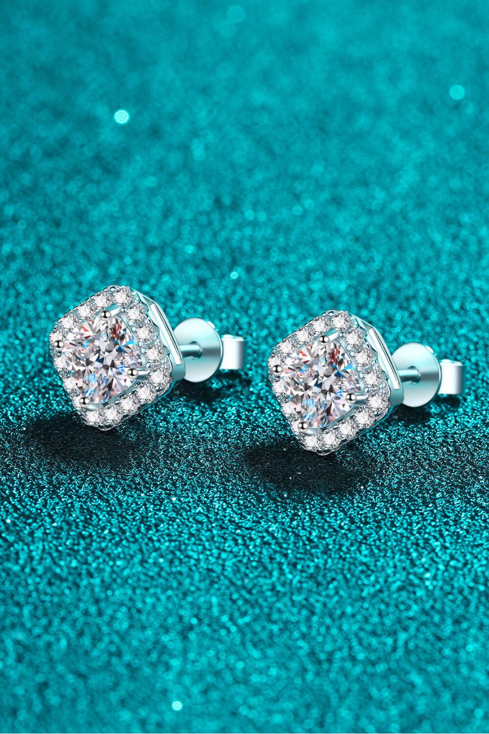 2 Ct Moissanite Cushion Halo Stud Earrings - Rhodium Vermeil- Claude Jewelry Moissanite - Shop claudejewelry.com