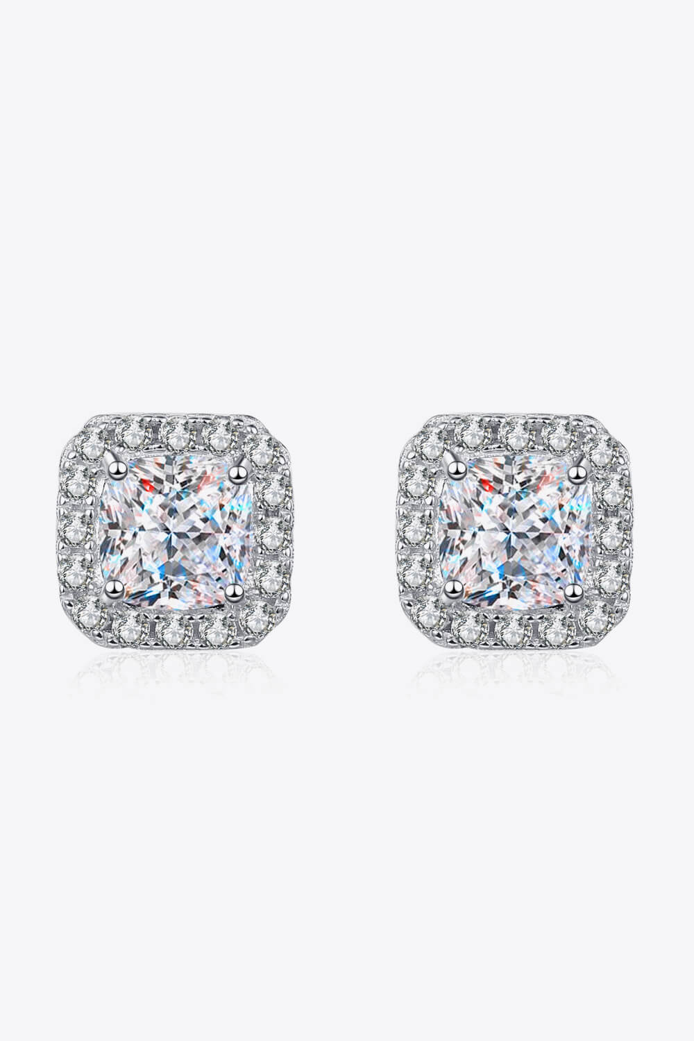 2 Ct Moissanite Cushion Halo Stud Earrings - Rhodium Vermeil- Claude Jewelry Moissanite - Shop claudejewelry.com