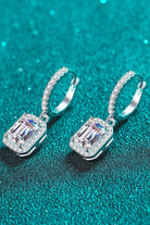 2 Ct Moissanite Emerald Cut Halo Drop Earrings - Rhodium Vermeil- Claude Jewelry Moissanite - Shop claudejewelry.com