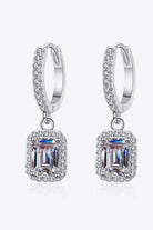 2 Ct Moissanite Emerald Cut Halo Drop Earrings - Rhodium Vermeil- Claude Jewelry Moissanite - Shop claudejewelry.com