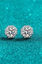 2 Ct Moissanite Geo Halo Stud Earrings - Rhodium Vermeil- Claude Jewelry Moissanite - Shop claudejewelry.com