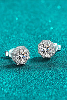 2 Ct Moissanite Geo Halo Stud Earrings - Rhodium Vermeil- Claude Jewelry Moissanite - Shop claudejewelry.com