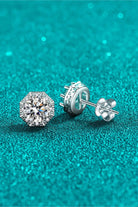 2 Ct Moissanite Geo Halo Stud Earrings - Rhodium Vermeil- Claude Jewelry Moissanite - Shop claudejewelry.com