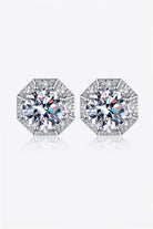 2 Ct Moissanite Geo Halo Stud Earrings - Rhodium Vermeil- Claude Jewelry Moissanite - Shop claudejewelry.com