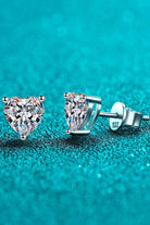 2 Ct Moissanite Heart-Shaped Stud Earrings - Rhodium Vermeil- Claude Jewelry Moissanite - Shop claudejewelry.com