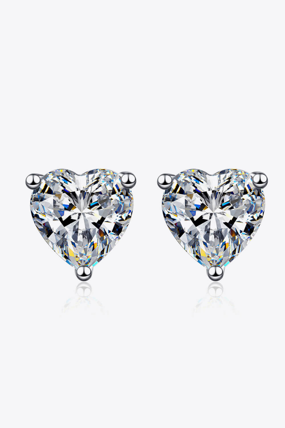 2 Ct Moissanite Heart-Shaped Stud Earrings - Rhodium Vermeil- Claude Jewelry Moissanite - Shop claudejewelry.com