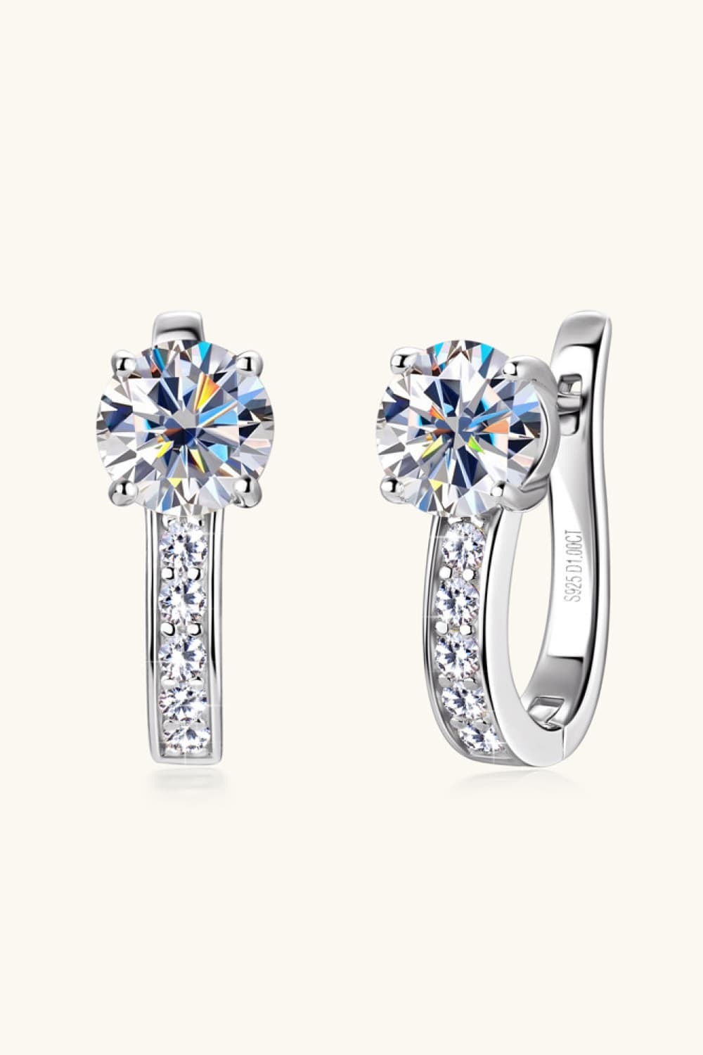 2 Ct Moissanite Huggie U-Shape Earrings - Platinum Vermeil- Claude Jewelry Moissanite - Shop claudejewelry.com