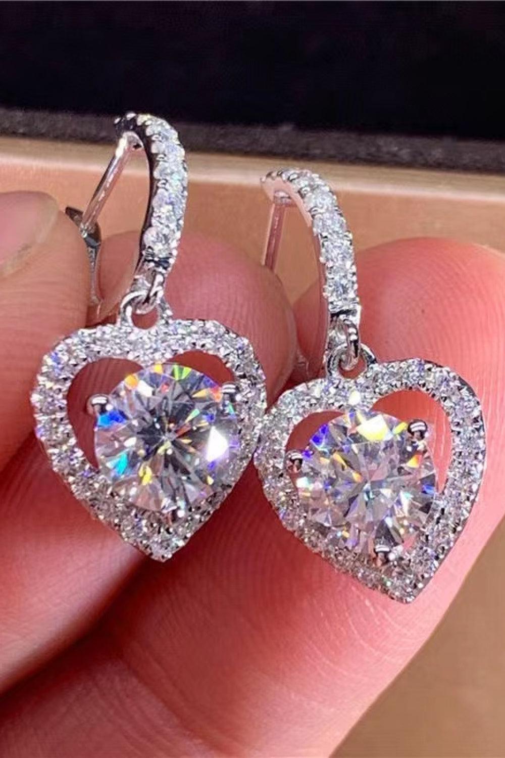 2 Ct Moissanite Platinum Vermeil Heart Drop Earrings - Platinum Vermeil- Claude Jewelry Moissanite - Shop claudejewelry.com