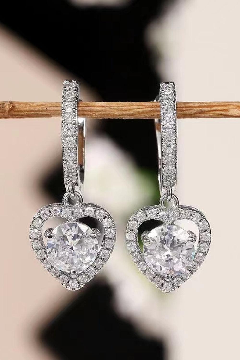 2 Ct Moissanite Platinum Vermeil Heart Drop Earrings - Platinum Vermeil- Claude Jewelry Moissanite - Shop claudejewelry.com