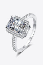 2 Ct Moissanite Rhodium Vermeil Halo Ring - Rhodium Vermeil-4- Claude Jewelry Moissanite - Shop claudejewelry.com