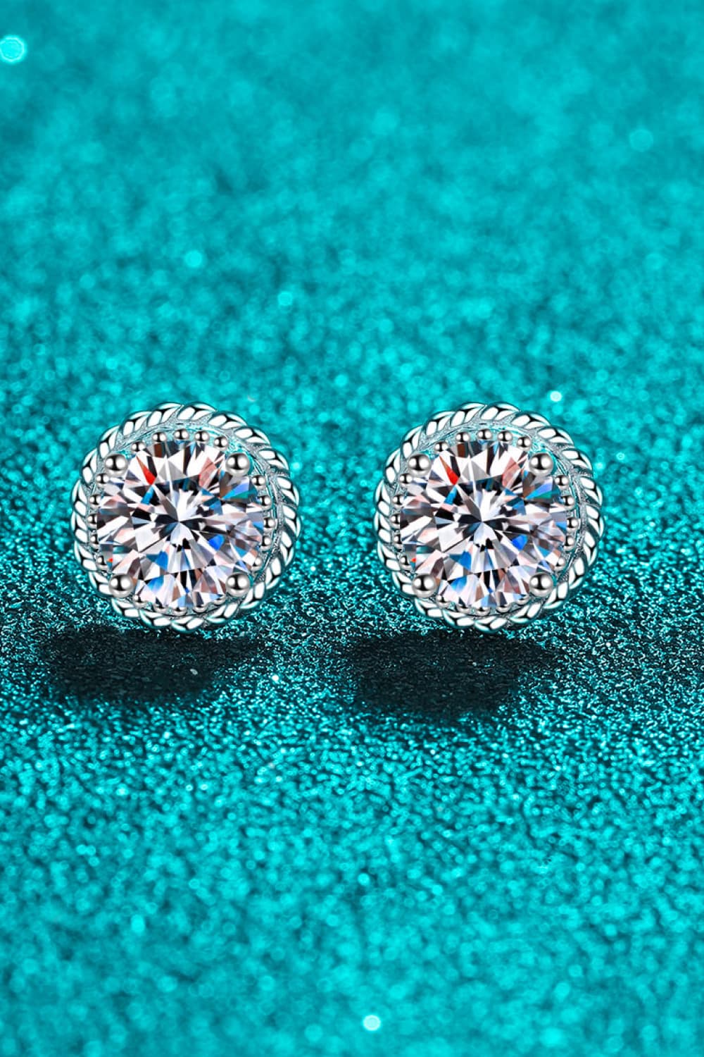 2 Ct Moissanite Rope Rimmed Stud Earrings - Rhodium Vermeil- Claude Jewelry Moissanite - Shop claudejewelry.com