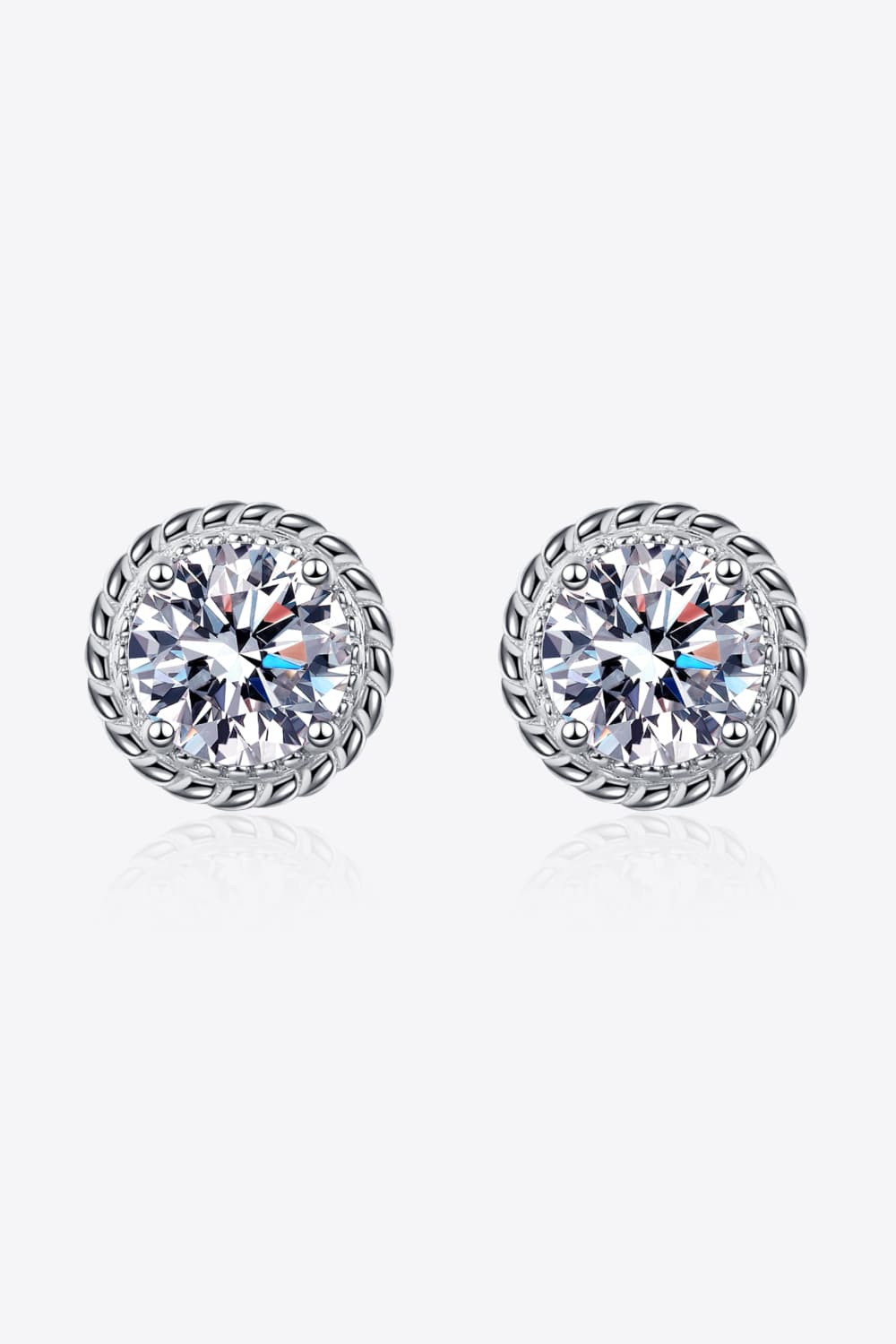 2 Ct Moissanite Rope Rimmed Stud Earrings - Rhodium Vermeil- Claude Jewelry Moissanite - Shop claudejewelry.com