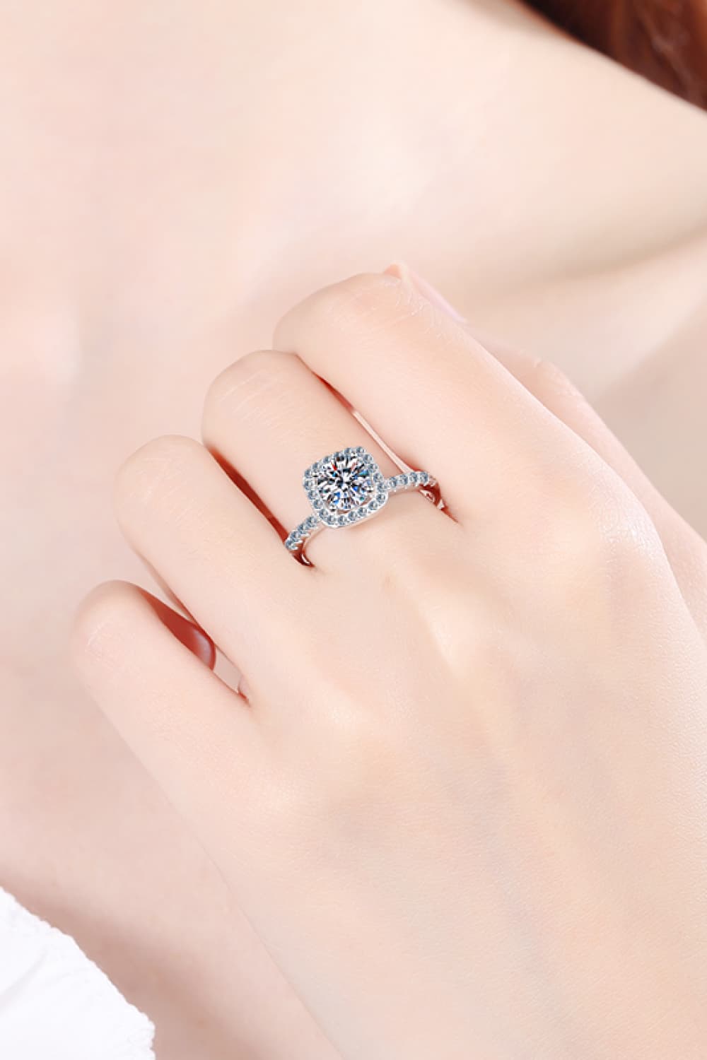 2 Ct Moissanite Square Halo Ring - - Claude Jewelry Moissanite - Shop claudejewelry.com