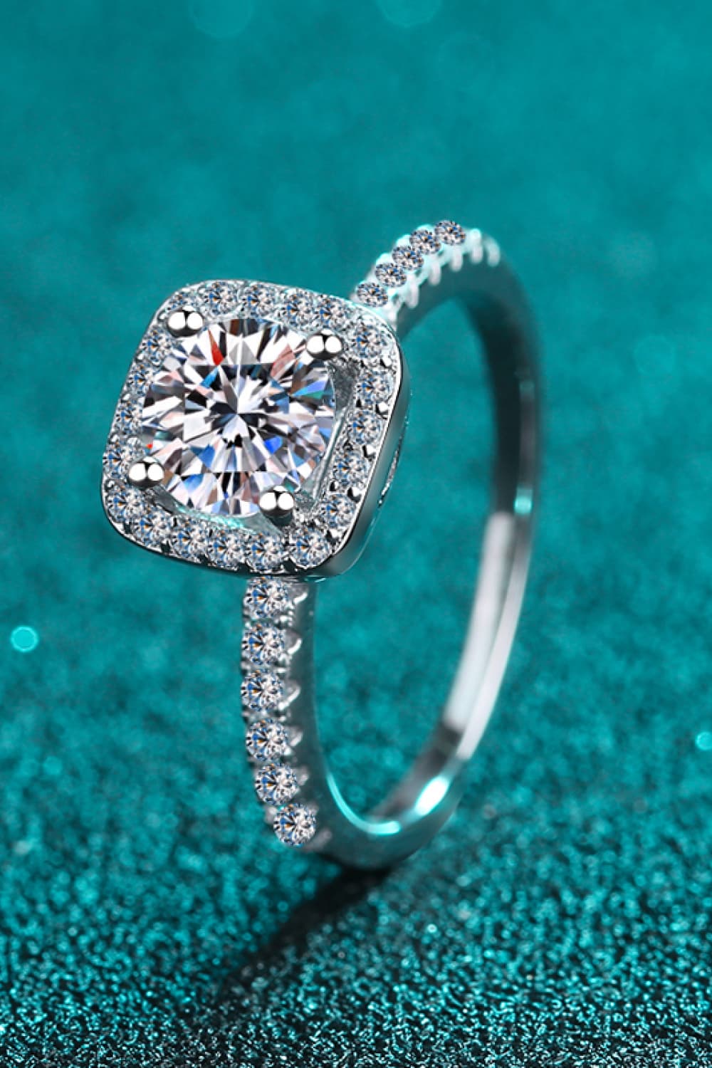 2 Ct Moissanite Square Halo Ring - - Claude Jewelry Moissanite - Shop claudejewelry.com