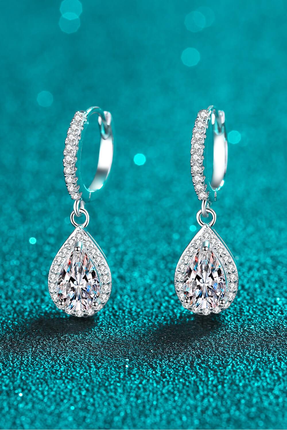 2 Ct Moissanite Teardrop Earrings - Rhodium Vermeil- Claude Jewelry Moissanite - Shop claudejewelry.com