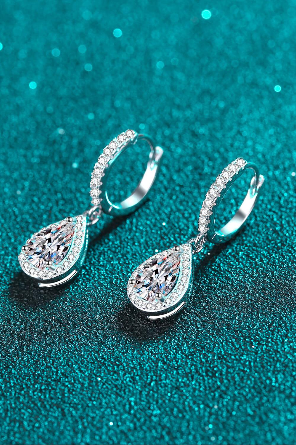 2 Ct Moissanite Teardrop Earrings - Rhodium Vermeil- Claude Jewelry Moissanite - Shop claudejewelry.com