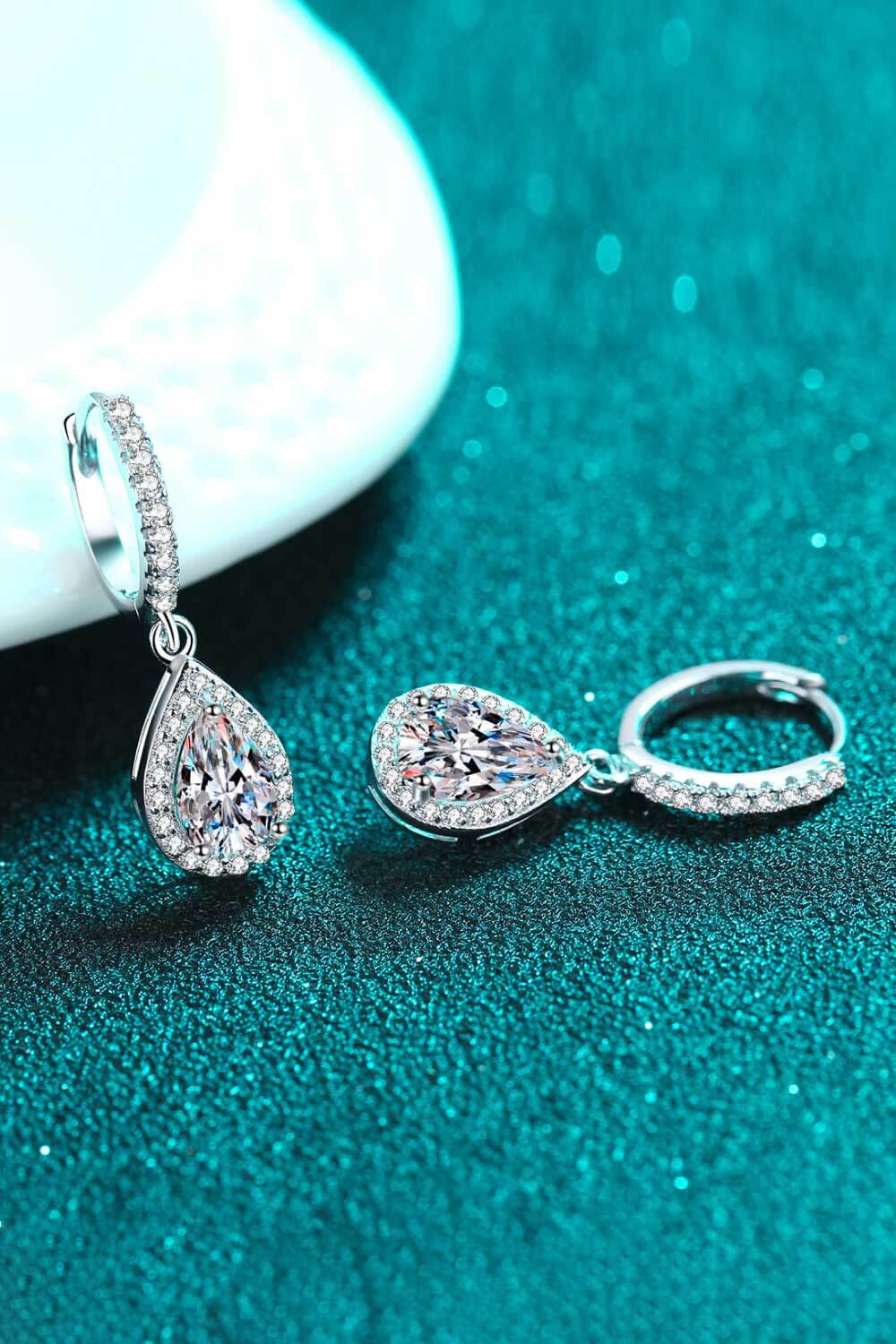 2 Ct Moissanite Teardrop Earrings - Rhodium Vermeil- Claude Jewelry Moissanite - Shop claudejewelry.com