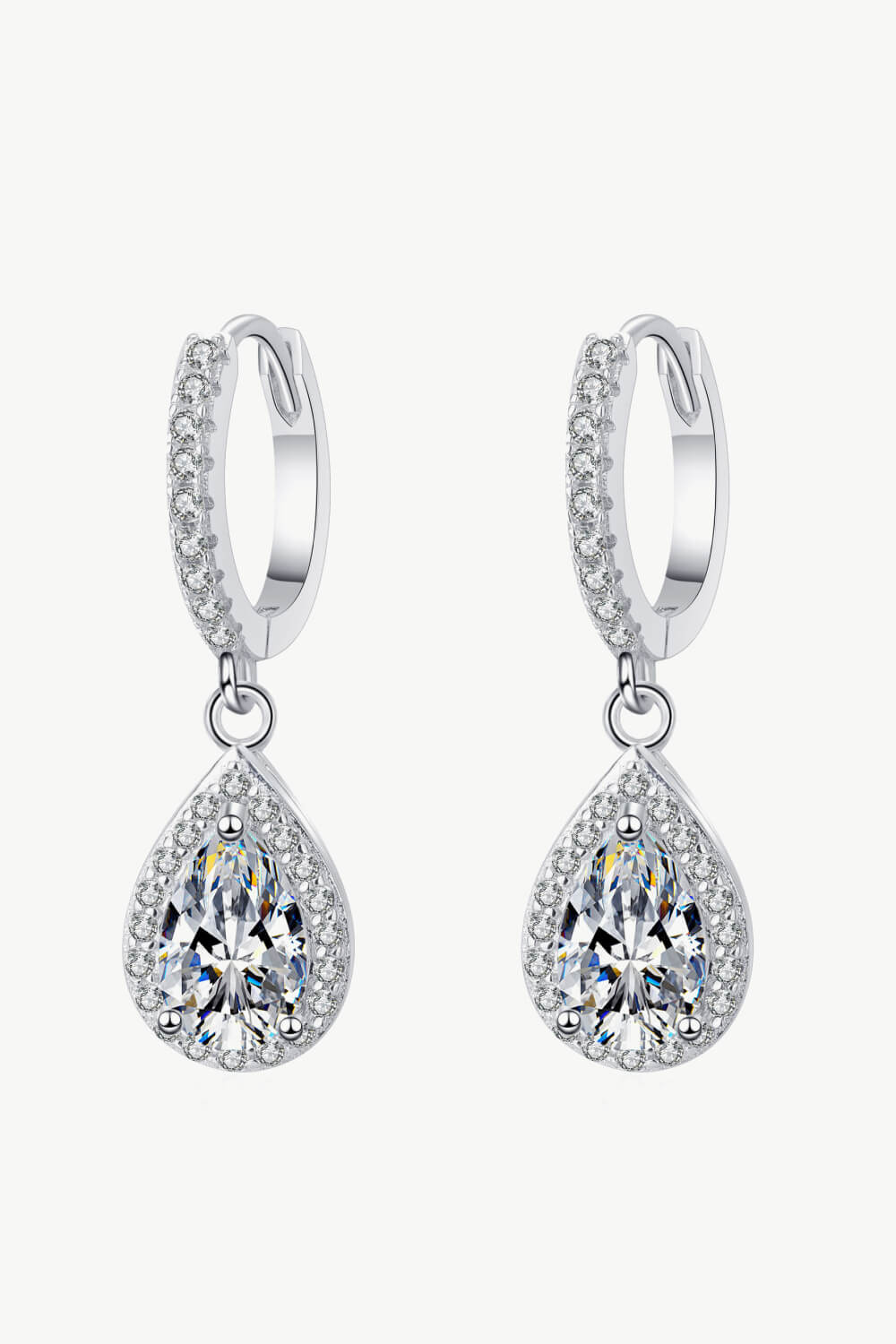 2 Ct Moissanite Teardrop Earrings - Rhodium Vermeil- Claude Jewelry Moissanite - Shop claudejewelry.com