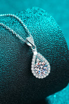 2 Ct Moissanite Teardrop Halo Pendant Necklace - Rhodium Vermeil- Claude Jewelry Moissanite - Shop claudejewelry.com