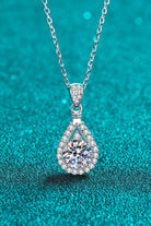 2 Ct Moissanite Teardrop Halo Pendant Necklace - Rhodium Vermeil- Claude Jewelry Moissanite - Shop claudejewelry.com