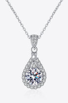 2 Ct Moissanite Teardrop Halo Pendant Necklace - Rhodium Vermeil- Claude Jewelry Moissanite - Shop claudejewelry.com