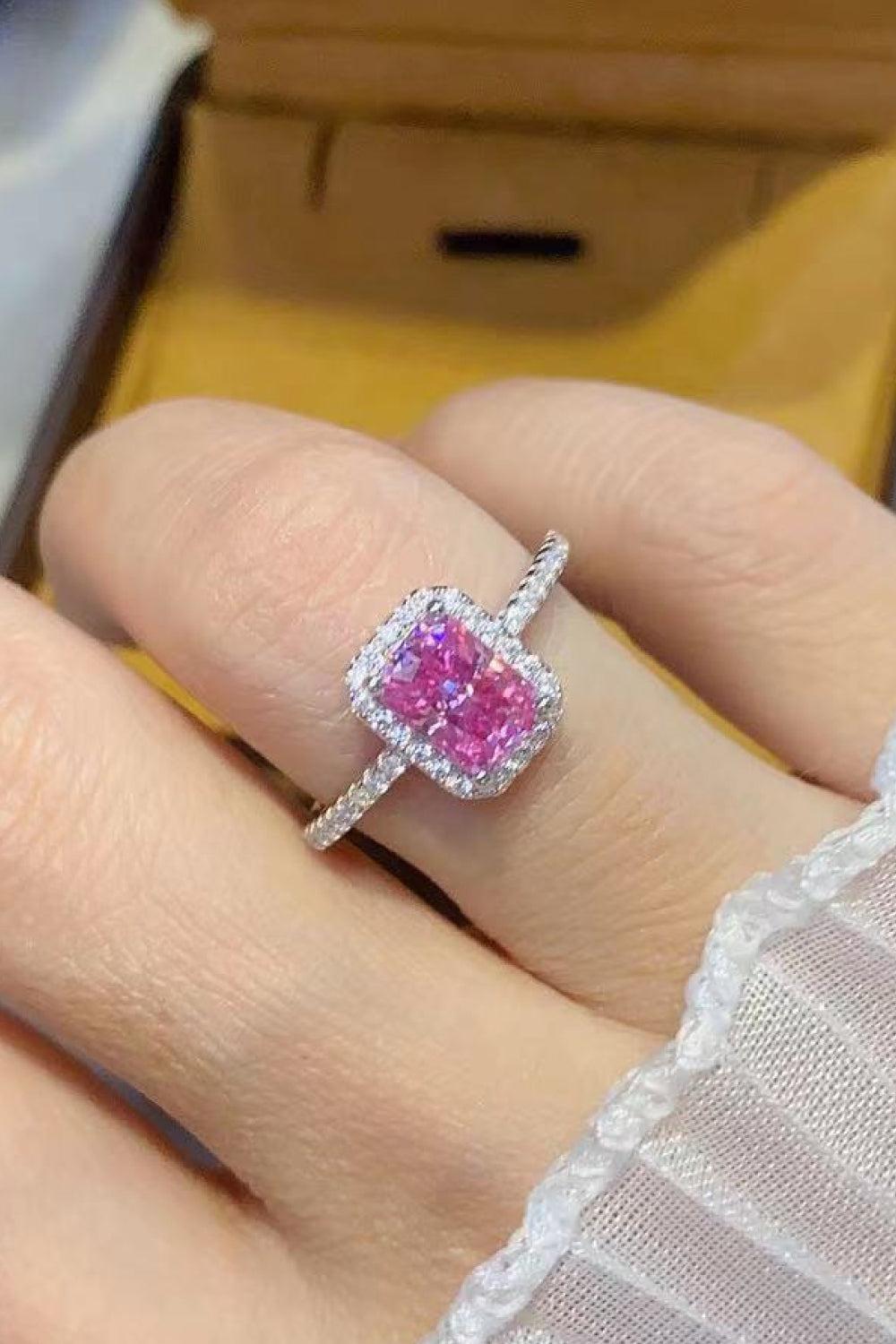 2 Ct Pink Moissanite Pave Ring - - Claude Jewelry Moissanite - Shop claudejewelry.com