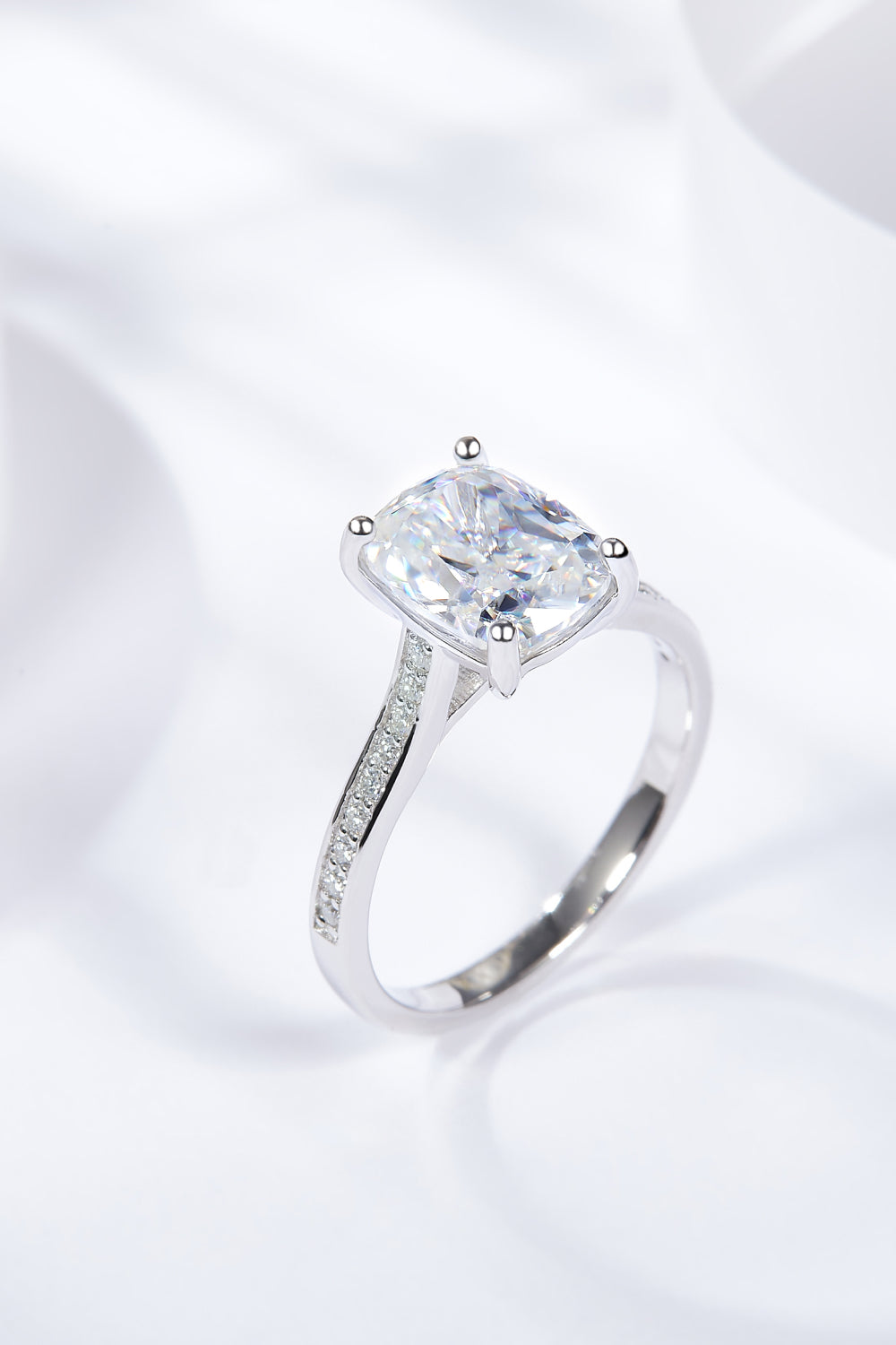 3 Ct Moissanite Platinum Vermeil Side Stone Ring - - Claude Jewelry Moissanite - Shop claudejewelry.com