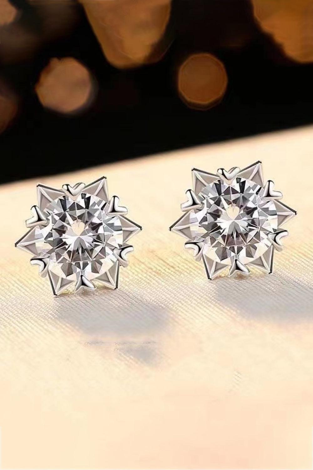 4 Ct Moissanite Snowflake Stud Earrings - Platinum Vermeil- Claude Jewelry Moissanite - Shop claudejewelry.com