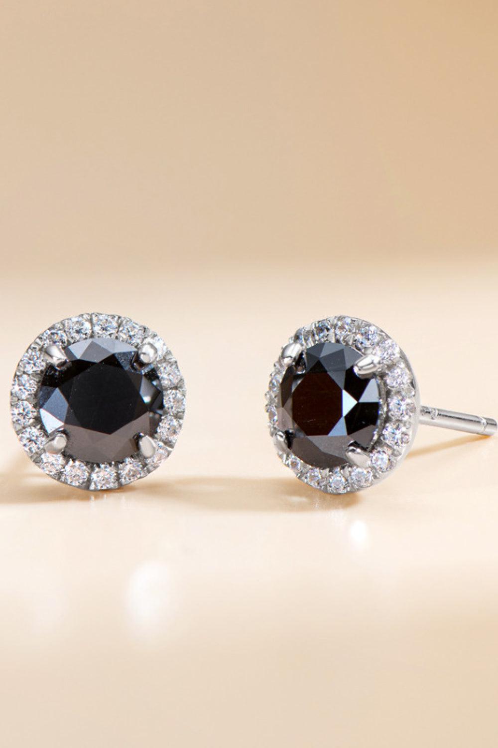 4-Prong Round Black Moissanite Halo Stud Earrings - Black- Claude Jewelry Moissanite - Shop claudejewelry.com