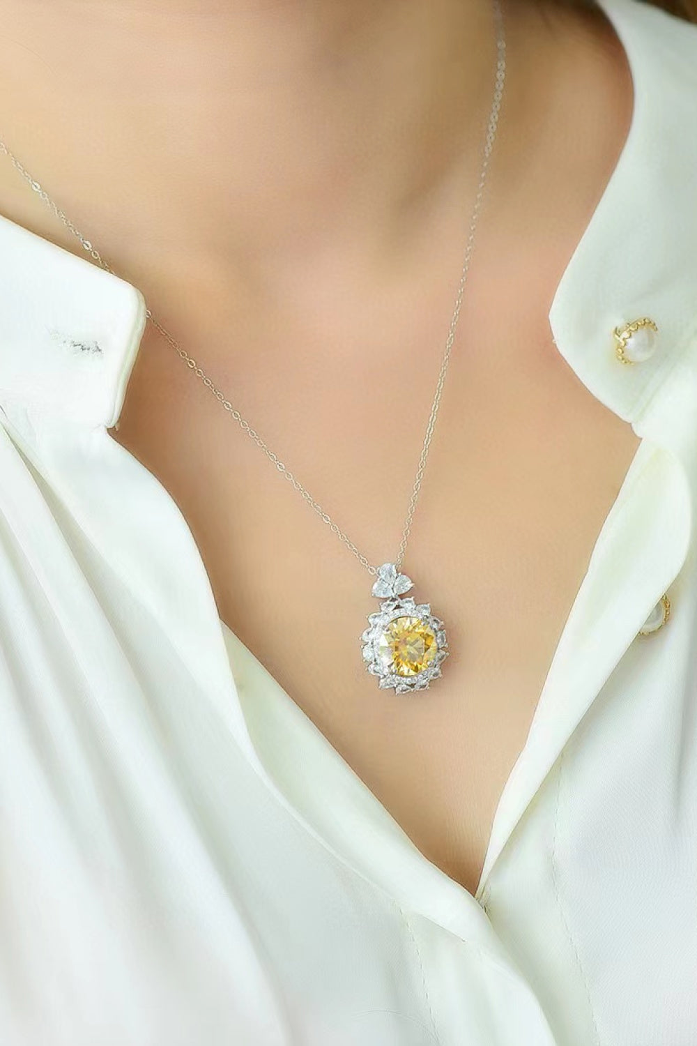 5 Ct Yellow Moissanite Pendant Necklace - Yellow/White- Claude Jewelry Moissanite - Shop claudejewelry.com