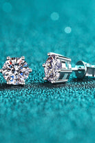 925 Sterling Silver 6-Prong 2 Ct Moissanite Stud Earrings - Rhodium Vermeil- Claude Jewelry Moissanite - Shop claudejewelry.com