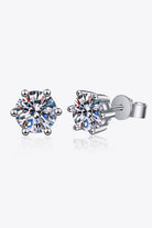 925 Sterling Silver 6-Prong 2 Ct Moissanite Stud Earrings - Rhodium Vermeil- Claude Jewelry Moissanite - Shop claudejewelry.com